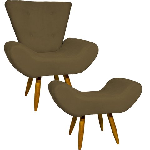 Kit Poltrona Decorativa Para Sala Recepção Escritório Consultório + Puff Emilia Suede