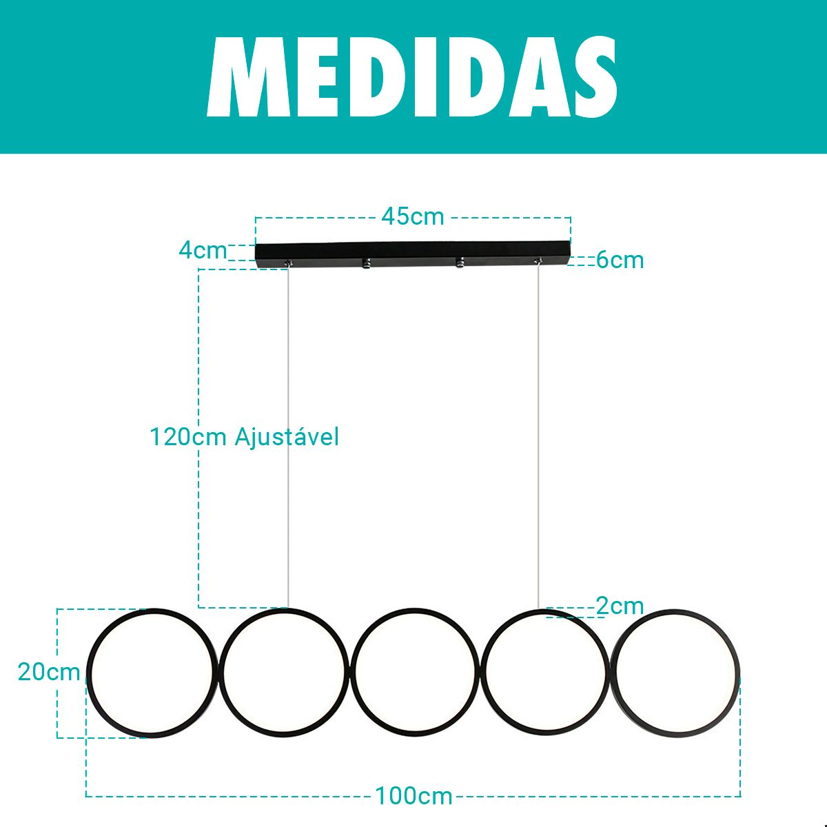 Lustre de Led Moderno 5 Círculos com Controle Remoto 111w - 11