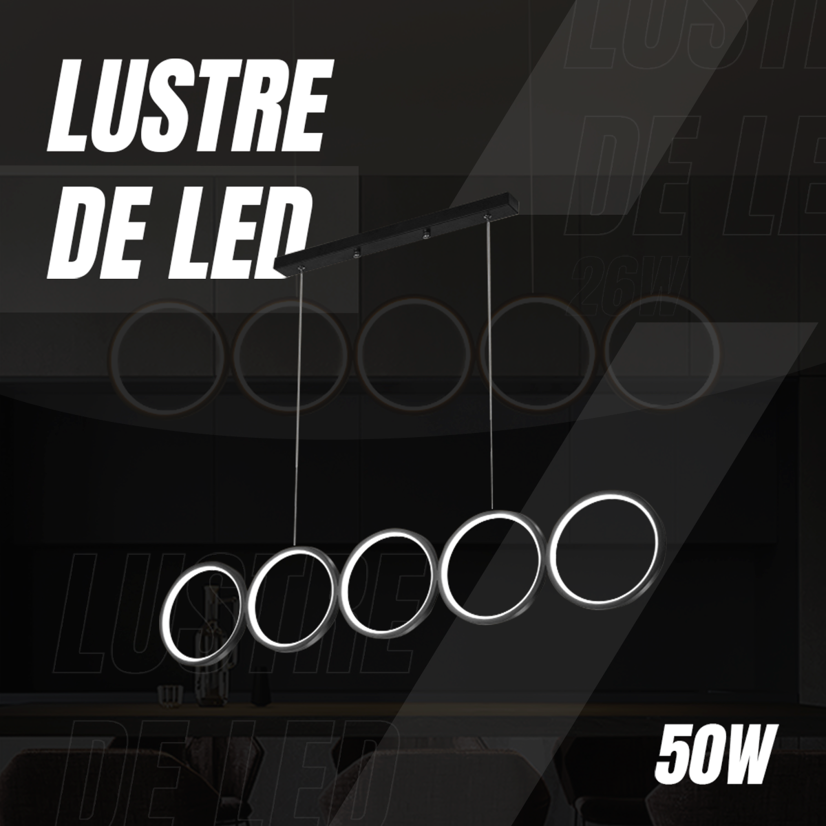 Lustre de Led Moderno 5 Círculos com Controle Remoto 111w - 7