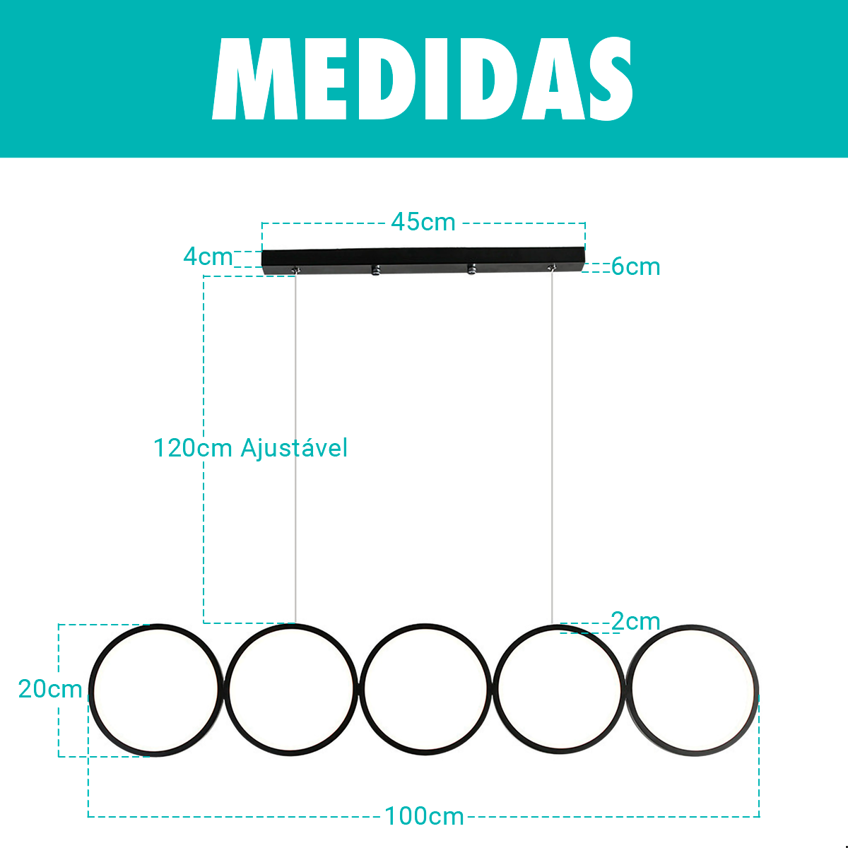 Lustre de Led Moderno 5 Círculos com Controle Remoto 111w - 5