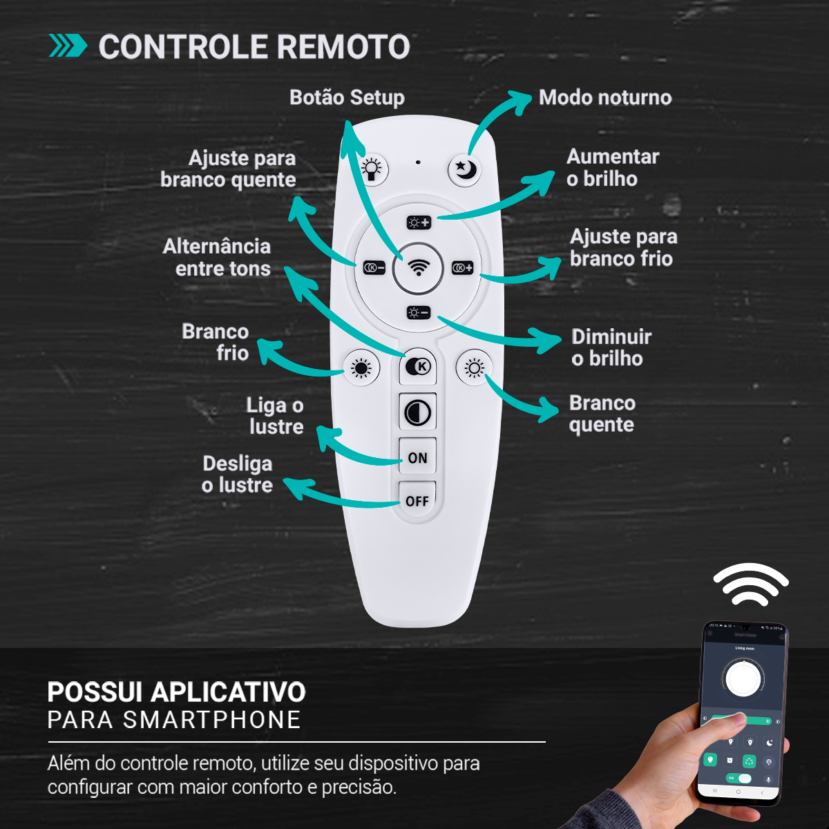 Lustre de Led Moderno 5 Círculos com Controle Remoto 111w - 6