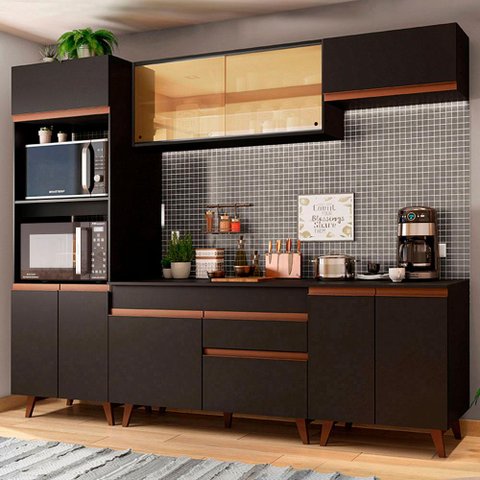 Armário de Cozinha Completa 260cm Preto Reims Madesa 02