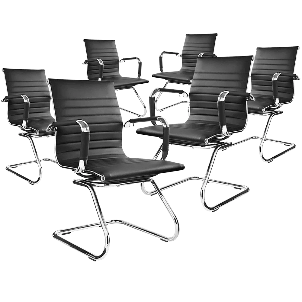 Ver imagem 1 de Kit 6 Cadeiras de Escritório Esteirinha Fixa Pu Preto com Braços