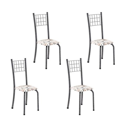 Kit 4 Cadeiras Tubular 95x37x40 cm Dany Prata/Arabesco/Mart