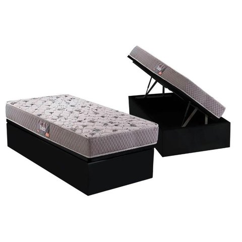 Cama Box Baú Solteiro: Colchão Ortopédico Herval D45 / AG65 Black Double Face + Base CRC Suede Black