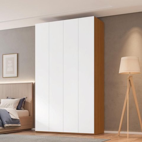 Guarda-Roupa Solteiro com 4 Portas e 3 Gavetas 137,5cm Multimóveis Crrui-GRP118 Madeirado/Branco