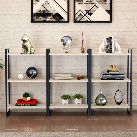 Kit 3 Estantes para Livros Industrial 3 Prateleiras 180CMX104CM Active Yescasa