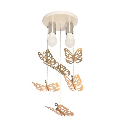 Lustre Luminária Infantil Borboletas Bronze e Rosa 20x47