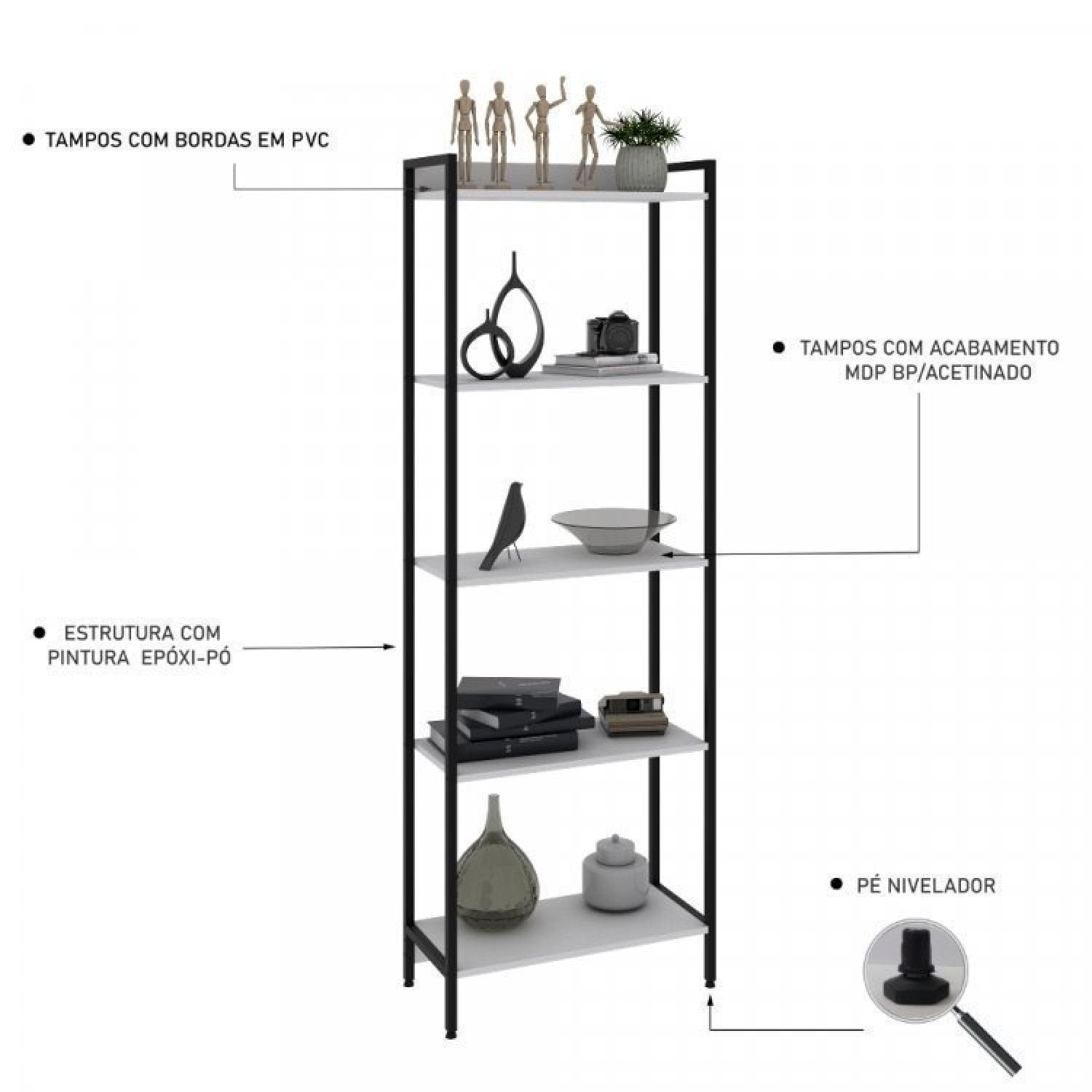 Kit 3 Estantes para Livros Industrial Aço 5 Prateleiras 187cmx180cm Active Yescasa - 3