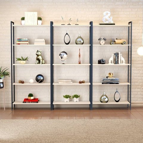 Kit 3 Estantes para Livros Industrial Aço 5 Prateleiras 187CMX240CM Active Yescasa