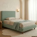 Ver imagem 4 de Cama Solteiro Pés Madeira Nami com Cabeceira Parise Bouclé Verde Claro - Nexta Casa