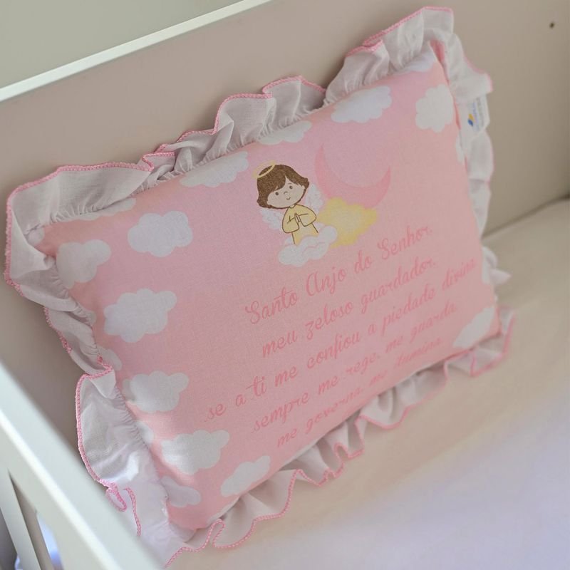 Travesseiro Bebe Anjo da Guarda Estampado C/babado 28cmx35cm Pct C/01un //feminino 1 - 1