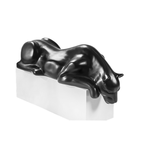 Escultura Decorativa Estátua Pantera Bebendo Água Piscina 102cm:preto Fosco