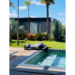 Escultura Decorativa Estátua Pantera Bebendo Água Piscina 102cm:preto Fosco - 2