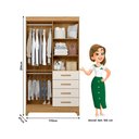 Ver imagem 2 de Guarda Roupa Roupeiro Milão 4 Portas 4 Gavetas Detalhes Frisados e Espelho Freijó Off White Moval