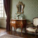 Ver imagem 2 de Cômoda Clássica Marchetada com 2 Gavetas e Tampo em Mármore 76x84x45cm