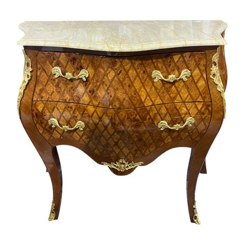 Cômoda Clássica Marchetada com 2 Gavetas e Tampo em Mármore 76x84x45cm
