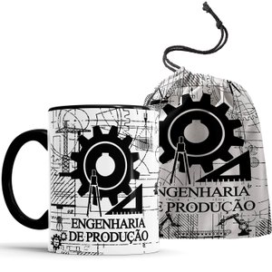 Caneca Engenharia Produção com Saquinho