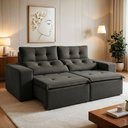 Ver imagem 1 de Sofá Retrátil e Reclinável 3 Lugares Suede Libra 194cm Cinza