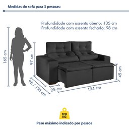 Sofá Retrátil e Reclinável 2 Lugares 194cm Libra - 8