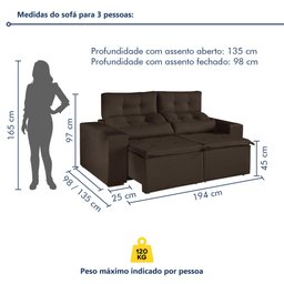 Sofá Retrátil e Reclinável 2 Lugares 194cm Libra - 8