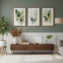 Ver imagem 4 de Kit 3 Quadros Folhagem Verde Dourado Aquarela:tabaco