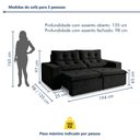 Ver imagem 3 de Sofá Retrátil e Reclinável 3 Lugares Suede Libra 194cm Preto