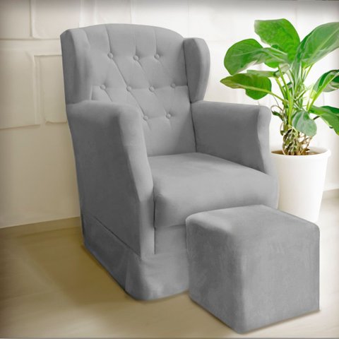 Poltrona Amamentação Balanço Manu com Puff Suede