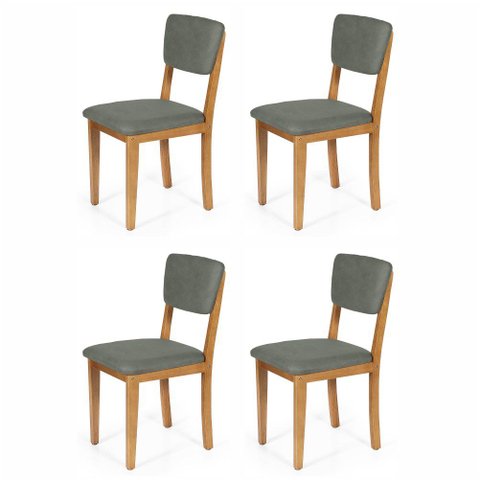 Kit 4 Cadeiras de Jantar Madeira Maciça Estofadas Ella Cinza - Straub Web