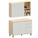 Ver imagem 1 de Kit Armário Aéreo com Nicho e Balcão de Cozinha 120 Cm Aurora Cinza Cristal Pet/cinza Cristal