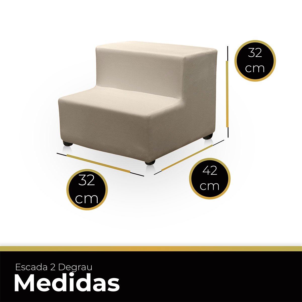 Escada Escadinha 2 Degraus para Pet Gato Cachorro Subir no Sofá e Cama Quarto Sala Luxo Suede Bege - 5