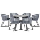 Ver imagem 1 de Mesa com 6 Cadeiras de Jantar Roma 120cm e Noronha em Alumínio Preto Corda Náutica Estofado 12 Trama