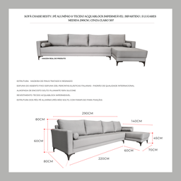 Sofá | Chaise Resty em Acquablock & Pé Alumínio | 290cm X 140cm - 5