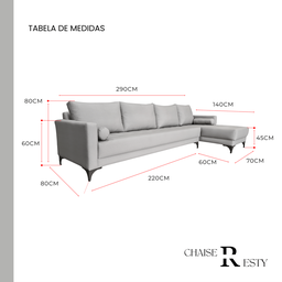 Sofá | Chaise Resty em Acquablock & Pé Alumínio | 290cm X 140cm - 4
