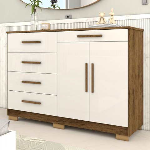 Cômoda Tailândia 2 Portas 5 Gavetas Imbuia/champanhe - Panorama Móveis