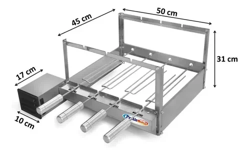 Churrasqueira Giratória Rotativa 4 Espetos Inox Giram Opostos Motor WEG - Lado Esquerdo - 2
