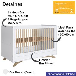 Berço Mini Cama 3 em 1 e Colchao Aft011 Branco Comm - 9