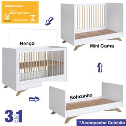 Berço Mini Cama 3 em 1 e Colchao Aft011 Branco Comm - 2