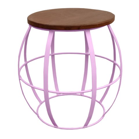 Banco Decorativo De Madeira E Ferro Para Decoração Colorida de Sala - Rosa