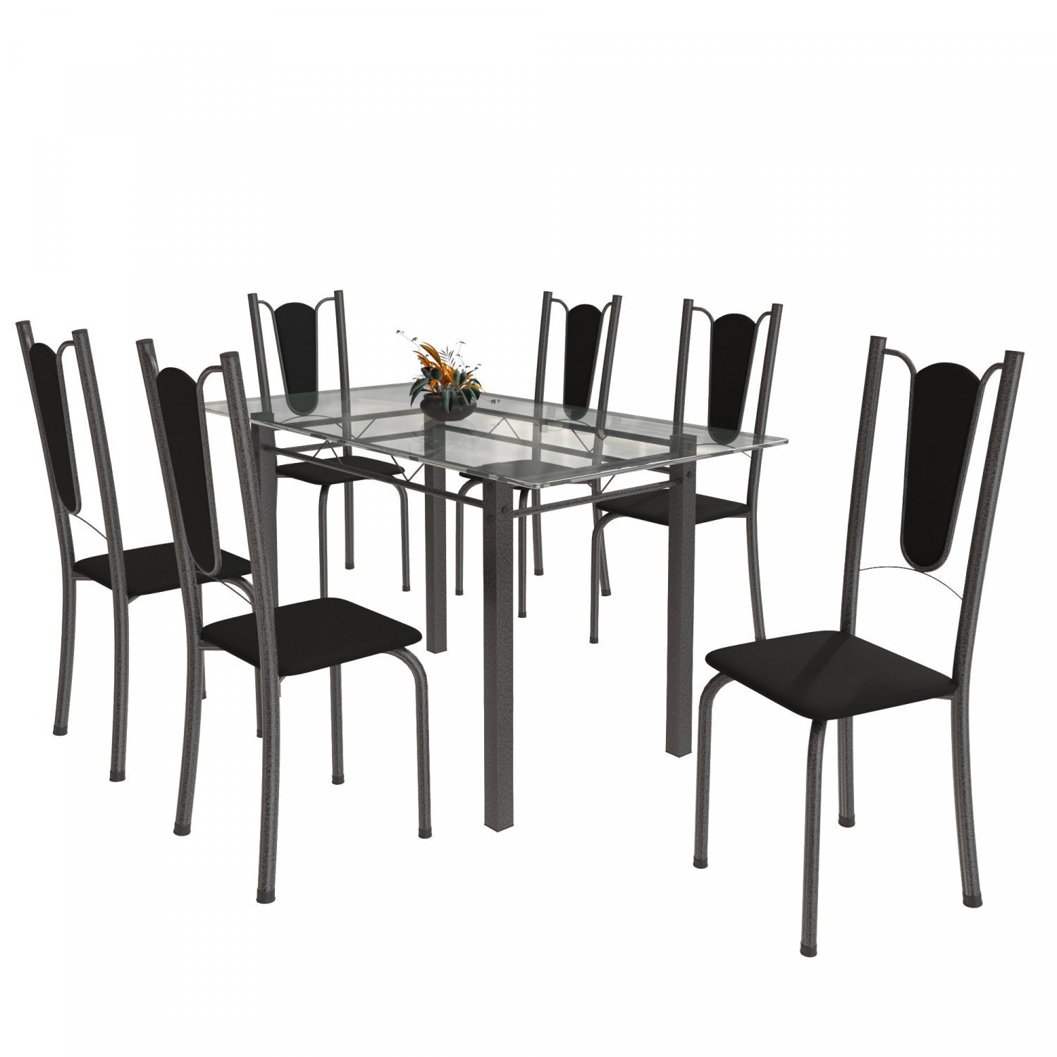 Conjunto de Mesa Tubular 6 Cadeiras 140cm com Tampo de Vidro Melissa  - 2