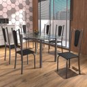 Ver imagem 1 de Conjunto de Mesa Tubular 6 Cadeiras 140cm com Tampo de Vidro Melissa Prata/Preto