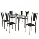 Ver imagem 2 de Conjunto de Mesa Tubular 6 Cadeiras 140cm com Tampo de Vidro Melissa Prata/Preto