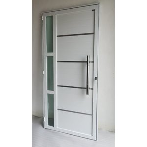 Porta de Alumínio Lambri Duplo 210x80 C/ Puxador e Vidro