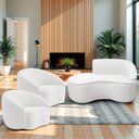 Ver imagem 1 de Kit Divã Recamier Orgânico Marrocos 150cm Lado Esquerdo e 2 Poltronas Amore Bouclé Branco