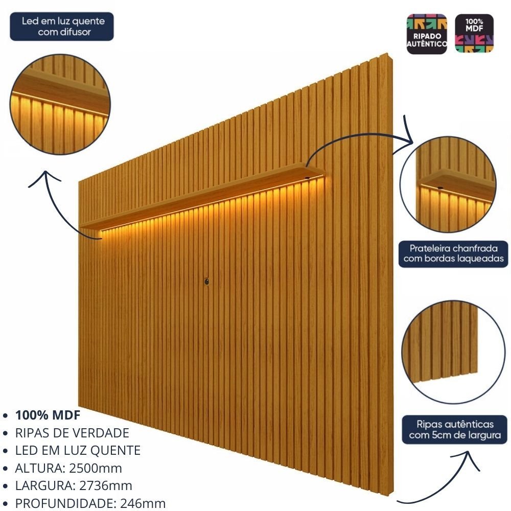 Painel e Rack Led Rodízios Nobre 275 Requinte 260 Naturale Off White - Gelius - 4