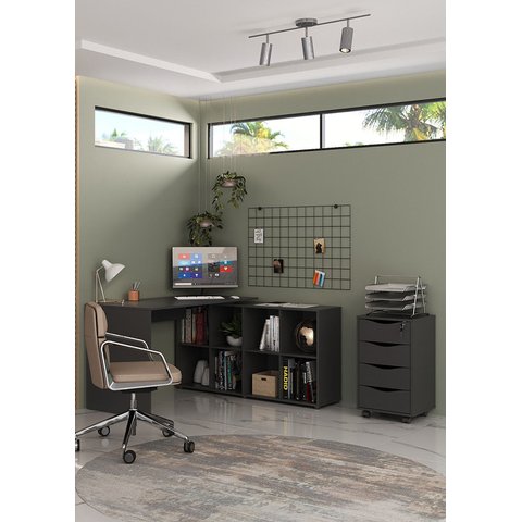 Conjunto Escritório Home: Escrivaninha 6079 + Gaveteiro 5671