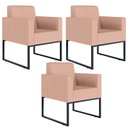Ver imagem 1 de Kit 3 Poltronas Decorativa para Sala e Recepção Base Fixa de Metal Helô L02 Linho Rosê - Lyam