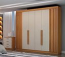 Ver imagem 1 de Guarda Roupa Casal 100% MDF 6 Portas 6 Gavetas 235cm Ripado São Carlos Cinamomo/Off White - Leifer