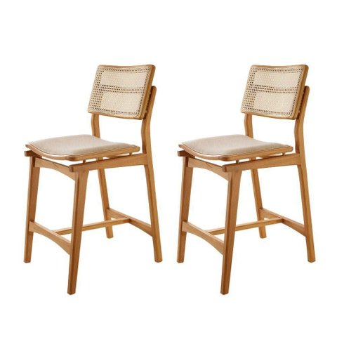 Conjunto com 2 Banquetas Eva Premium Linho Off Imbuia Natural