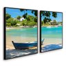 QUADRO CANVAS PAISAGEM BARCO E PRAIA MAR RELAXANTE SOMBRA:Preta - 1